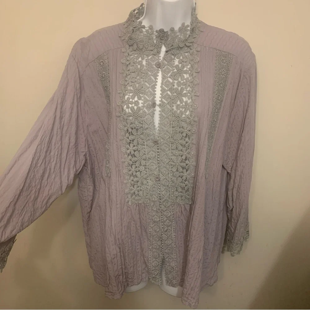 Paposon Lace Crinkle Top Sz XL - Picture 4 of 16